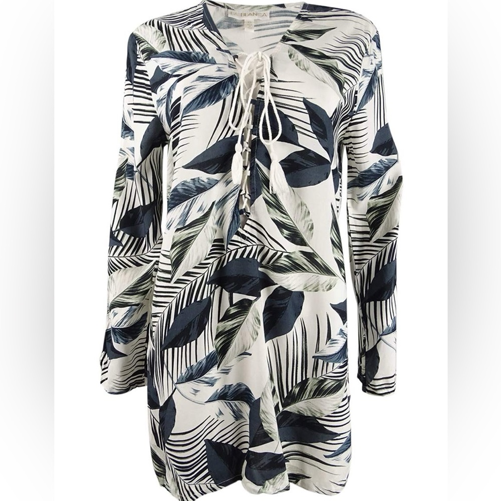 La Blanca Resort Wear Navy and White Leaf Swim Cover-Up XL